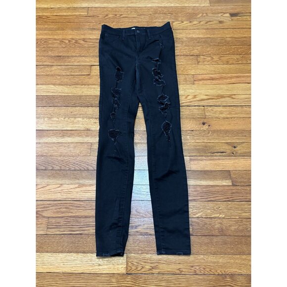 Levi's Womens 720 High Rise Super Skinny Jeans Jeggings Size 28 Black Distressed - Picture 1 of 7